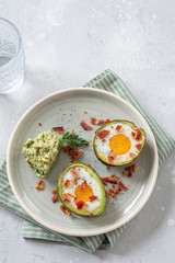 Avocado Egg Boats with bacon. Low carb high fat breakfast