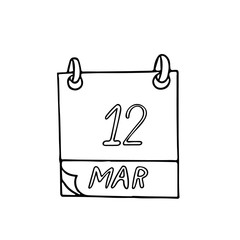 calendar hand drawn in doodle style. March 12, day. date. icon, sticker, element for design