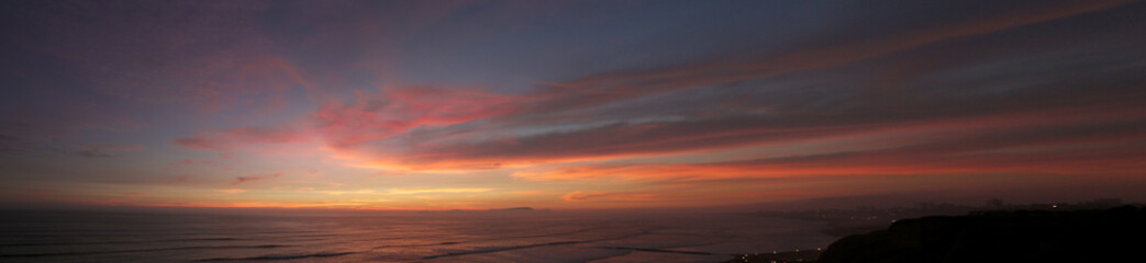 Naklejka na ściany i meble Sunset at Miraflores coast. Lima Peru. Panorama