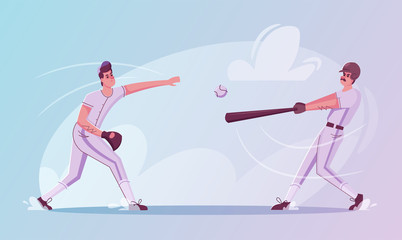 Baseball players are training. Character design. Cartoon flat illustration