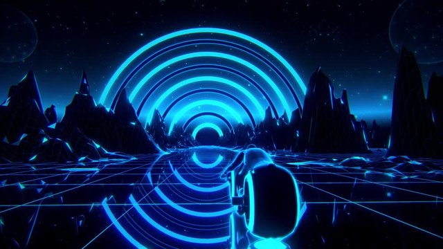 3D Blue Retro Synthwave Bike VJ Loop Motion Background