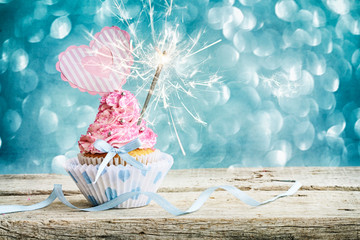 Love cupcake with hearts and butter cream