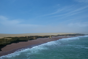 Paracas National park Peru. Desert and ocean. Coastal. Waves
