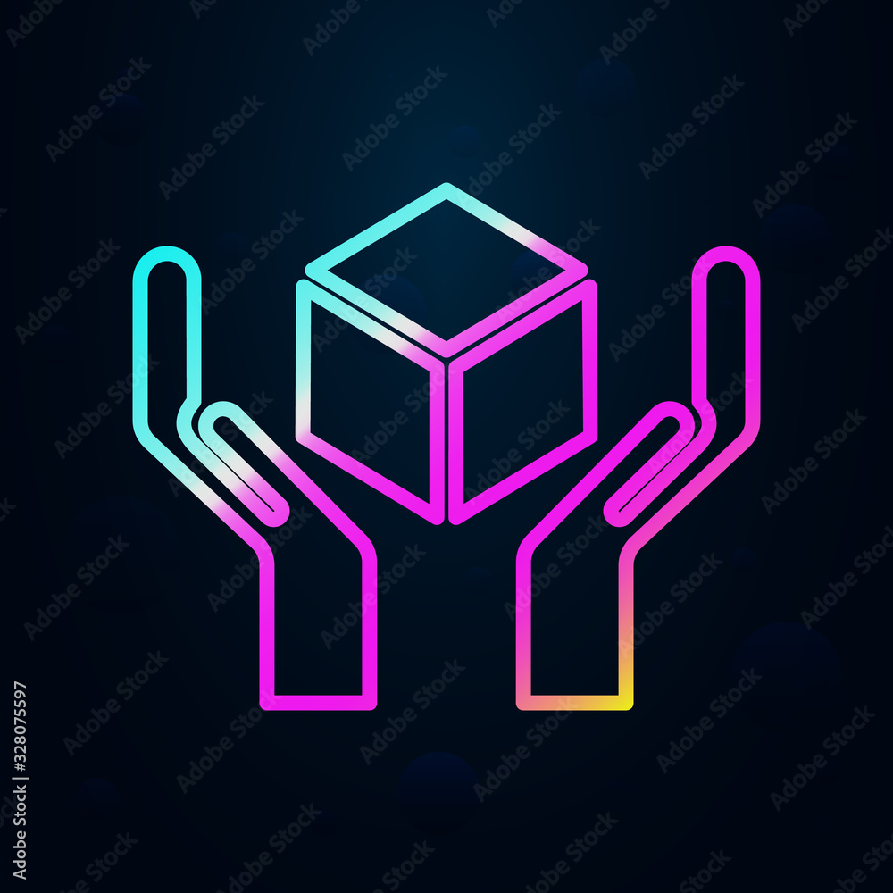 Poster hands guard the parcel in nolan style icon. simple thin line, outline vector of cargo logistic icons