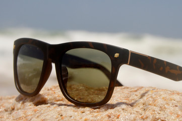 lunettes de soleil, lunettes, mode, isolé, soleil, sécurité, plage, été, noir, blanc, objet,...