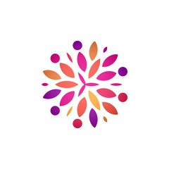 Colorful abstract flower vector round logo template for floral and decorate business, colored leaves emblem concept