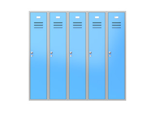 Blue gym closed lockers. 3d rendering illustration