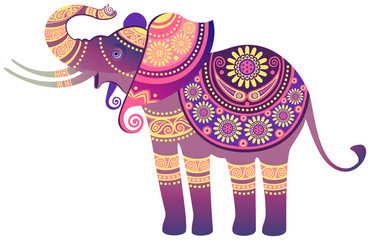 Indian elephant. Image stylized as the culture of India. Vector graphics