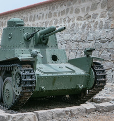 Fototapeta na wymiar Fortaleza Real Felipe. La perla. Lima Peru. Army Tank. Artillery. Oldtimer. Militairy. Cannon. Tracked vehicle historical.