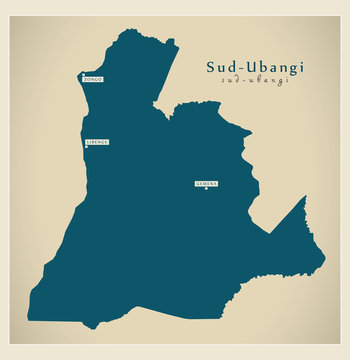 Modern Map - Sud-Ubangi province map of DR Congo