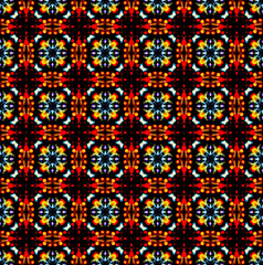 Pattern mandala kaleidoscope Abstract geometric colorful seamless background . Cross repeated squares and blocks background.