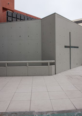 Street and wall with cross Lima Peru