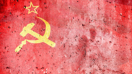 USSR flag on concrete wall background