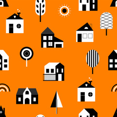 Seamless pattern with modern houses.