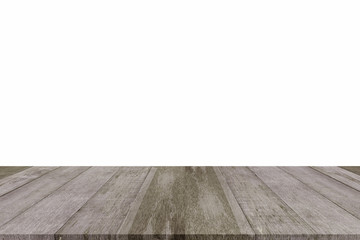 Empty perspective old vintage grunge wooden tabletop with clipping path for product display mockup template