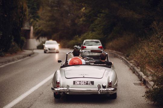 Cannes France - July 3, 2018: Retro Car Rally. French Riviera. Nice - Cannes - Saint-Tropez.