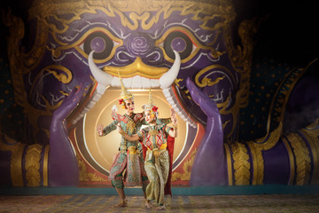 Art culture Thailand Dancing in masked khon in literature ramayana,thailand culture Khon,Vintage stlye,Thailand .