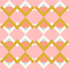 Vector geometric seamless pattern. Chevrons and triangles in pastel colors on light background. Abstract retro pattern.