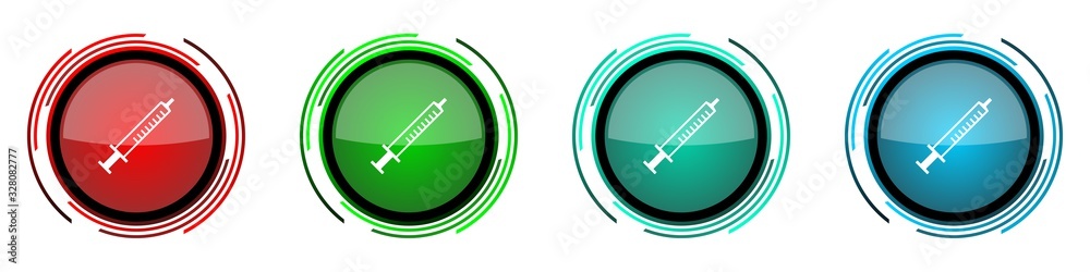Poster Medicine round glossy vector icons, set of buttons for webdesign, internet and mobile phone applications in four colors options isolated on white background