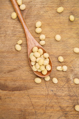 A pile of soybeans in a bamboo basket