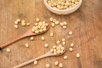 A pile of soybeans in a bamboo basket