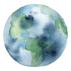 Watercolor hand drawn illustration of Earth planet. Hand painted art with planet, our home in space. © stefa_stefo4ka