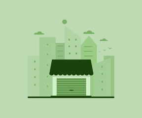 shop with urban city background - vector illustration