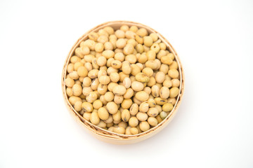 A pile of soybeans in a bamboo basket