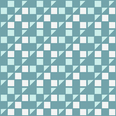 Seamless pattern of squares and triangles. Made up of blue and gray.