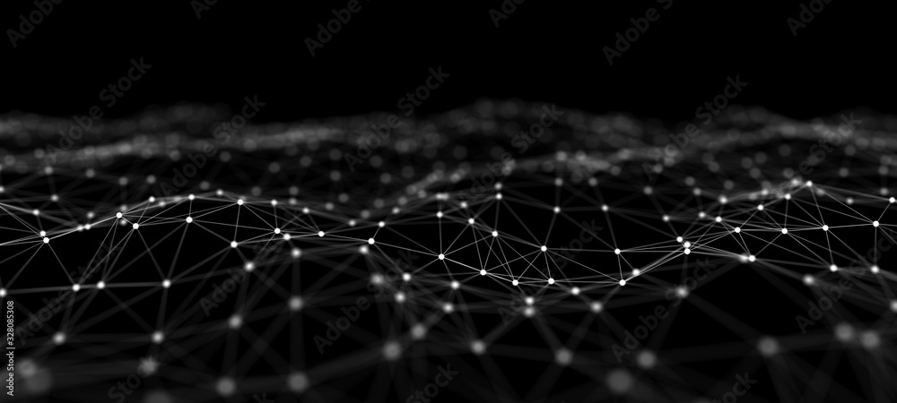 Poster The structure of the network connection of points and lines. Data technology. Digital background. 3D rendering.