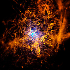 Fantastic burning, exploding star isolated on black background. Print of a abstract cosmic art with modern universe art.