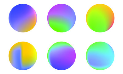 Set of round Vector Gradient. Multicolor Sphere. Modern abstract background texture. Template for design. Isolated objects