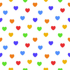 Fototapeta na wymiar Hearts of all colors of the rainbow, seamless pattern. LGBT pride flag in seamless pattern.
