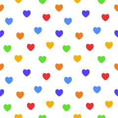 Hearts of all colors of the rainbow, seamless pattern. LGBT pride flag in seamless pattern.