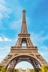 Fototapeta na wymiar The Eiffel Tower in Paris on a beautiful sunny summer day