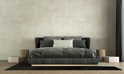 Minimal bedroom idea concept interior design and concrete wall texture background  