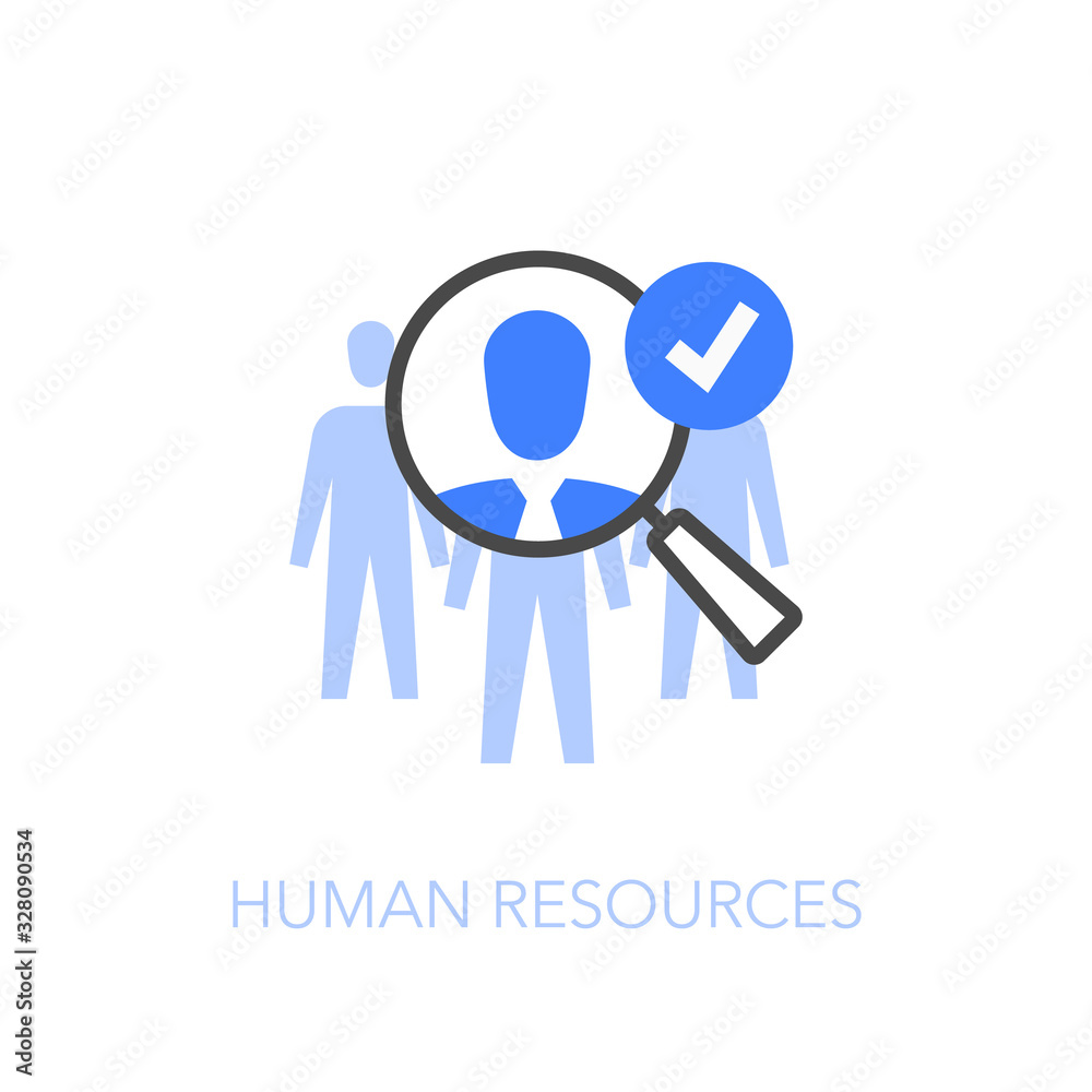 Poster human resources symbol with a magnifier looking for new employee or key person. easy to use for your