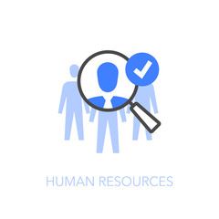 Human resources symbol with a magnifier looking for new employee or key person. Easy to use for your website or presentation.