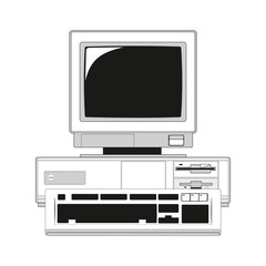 The retro desktop white computer with monitor, keyboard and mouse on the white background in EPS10