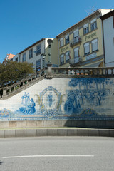 section of the tile panel of Rossio located in the historic town of Viseu, Portugal - obrazy, fototapety, plakaty