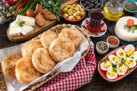 Turkish food boyoz . Breakfast table with boyoz. 