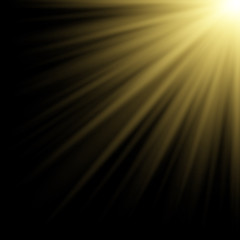The rays of the sun or light, on black background. Golden light from a searchlight, lighting a scene. EPS 10