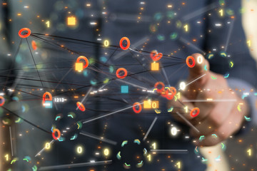 code data concept in hand media.