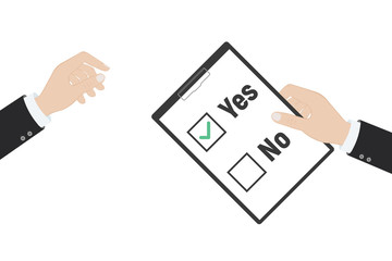 Yes no , concept of motivation, voting, test, positive answer, poll, selection, choice modern vector illustration design on white tablet