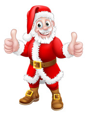 Santa Claus Christmas cartoon character standing giving a double thumbs up.