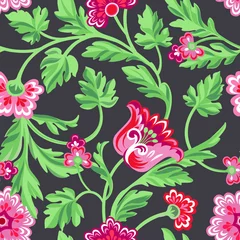 Fotobehang Floral pattern. Flower seamless background. Flourish ornamental garden wallpaper © Terriana