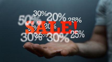 percent shopping digital in hand 3d.