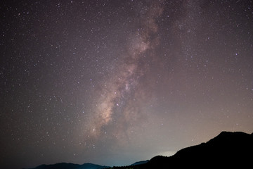 The stars and the milky way in the dark sky at night are very beautiful.