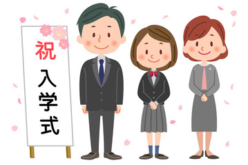 入学式　記念撮影する親子