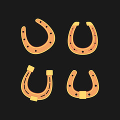 Golden horseshoes vector collection in flat style. lucky St. Patrick's day symbol.